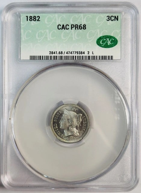 CAC Certified 1882 Nickel Three Cent Proof PR68 Coin (1 of 3)