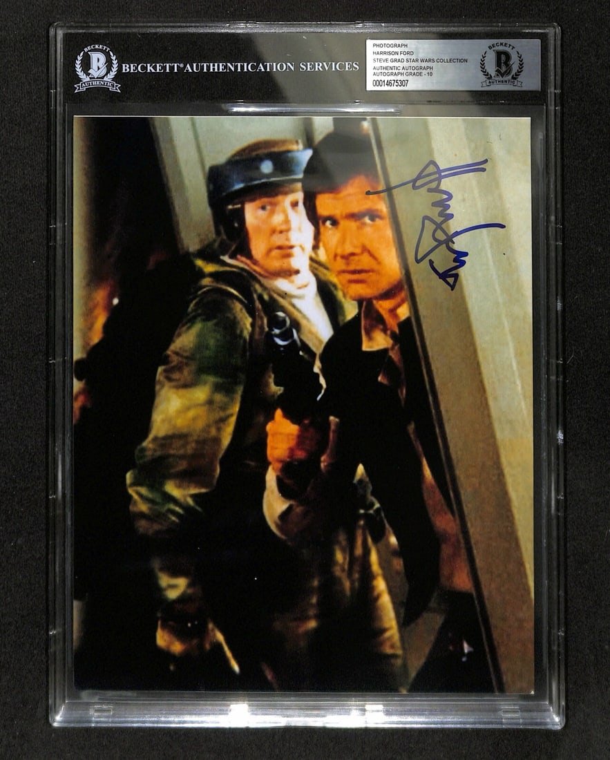 Harrison Ford Signed 8x10 Han Solo Photo Beckett 10 Autograph Star Wars Jedi: Harrison Ford Signed 8x10 Han Solo Photo Beckett 10 Autograph Star Wars Jedi This is an original 8x10 color photograph featuring Harrison Ford as Han Solo in Star Wars: Return of the Jedi. The photo h