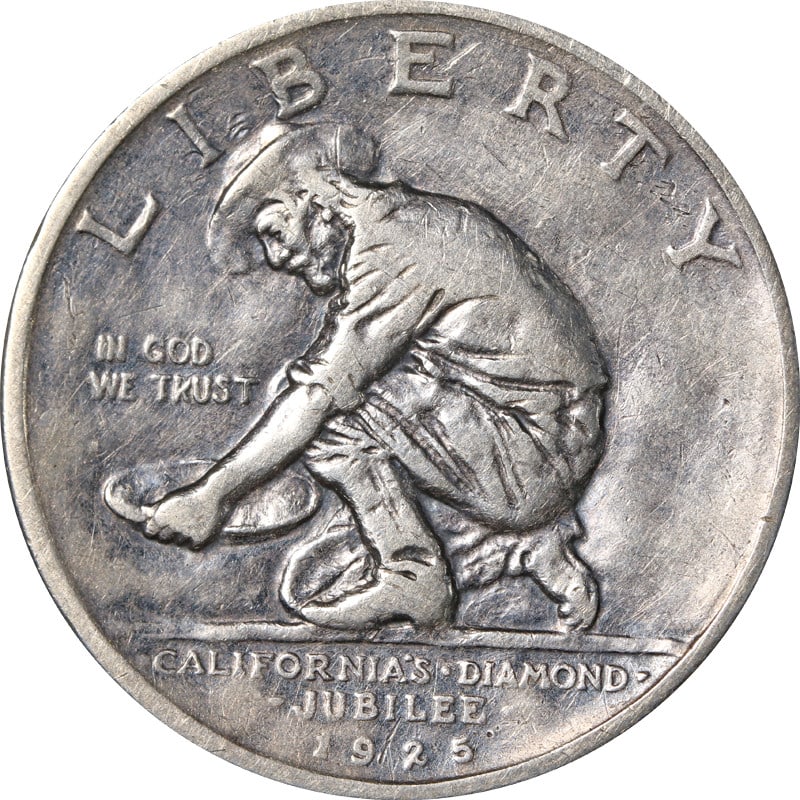 1925-S California Commemorative Silver Half Dollar: 1925-S California Commemorative Silver Half Dollar This is a 1925-S California Commemorative Half Dollar from the United States. The coin is composed of silver with a fineness of 0.9 and was minted in