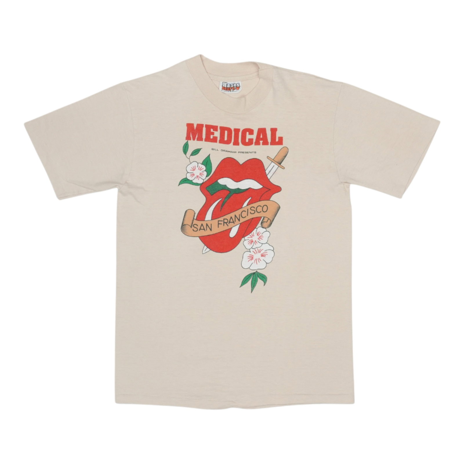 Vintage 1981 San Francisco Staff Shirt Rolling Stones Concert Medium Tan Cotton (1 of 5)