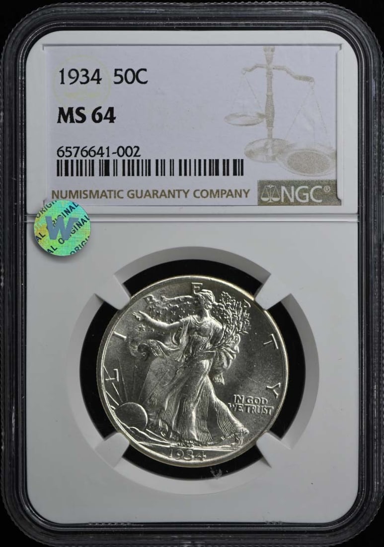 NGC MS64 1934 Walking Liberty 50C Half Dollar: NGC MS64 1934 Walking Liberty 50C Half Dollar 1934 Walking Liberty Half Dollar certified by NGC and graded MS64. This pre-owned coin is listed as uncirculated and features the classic Walking Liberty 