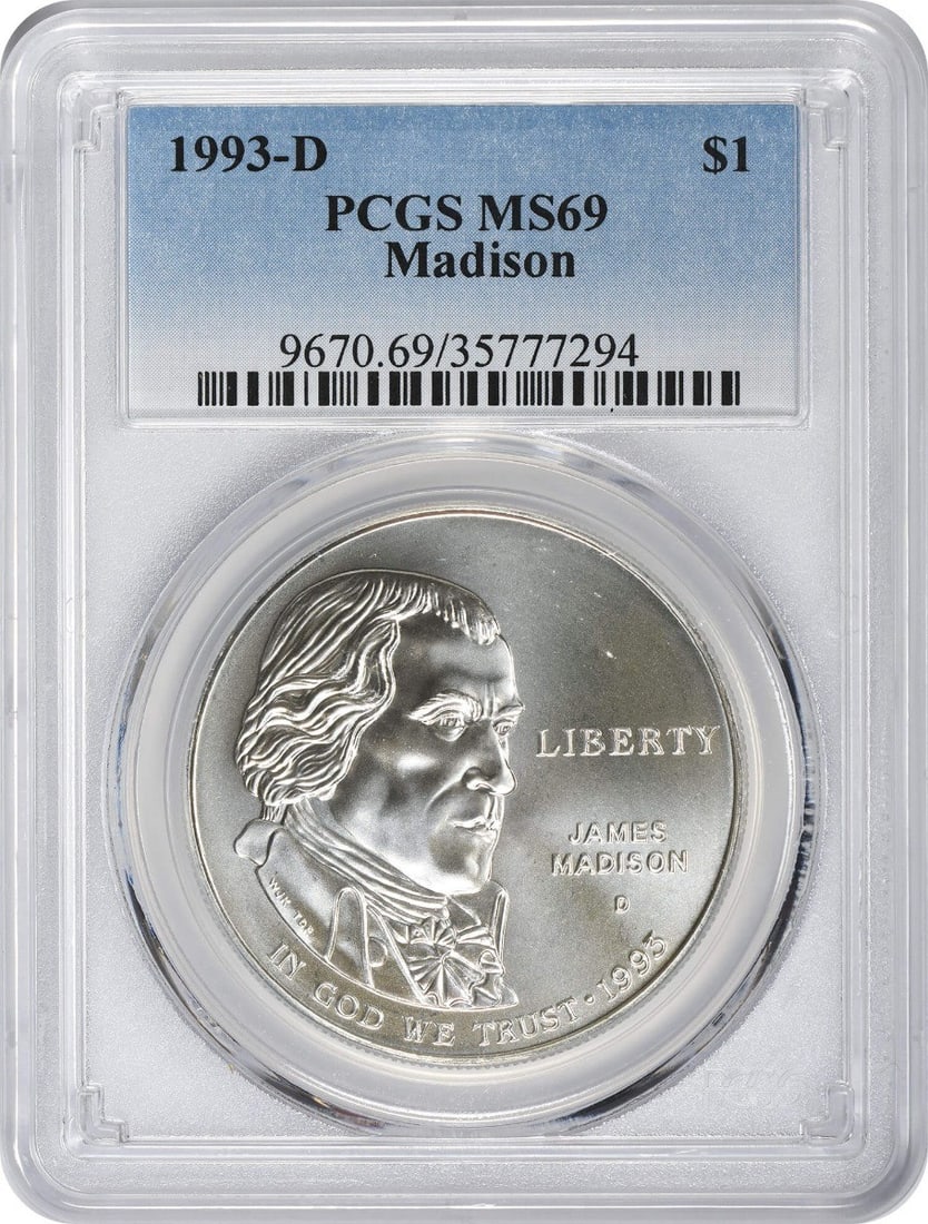 PCGS MS69 1993-D Bill of Rights James Madison Silver Dollar (1 of 2)
