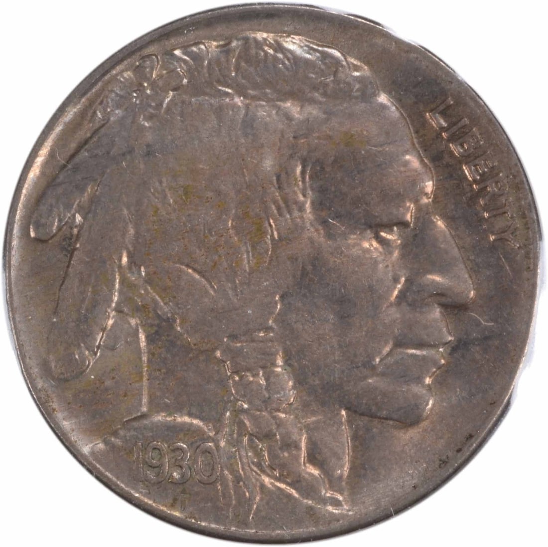 1930 Buffalo Nickel DDR AU Uncertified 5C: 1930 Buffalo Nickel DDR AU Uncertified 5C This is a 1930 Buffalo Nickel featuring a doubled die reverse (DDR 4) variety. The coin is composed of nickel and has a denomination of 5 cents. It is in Abou