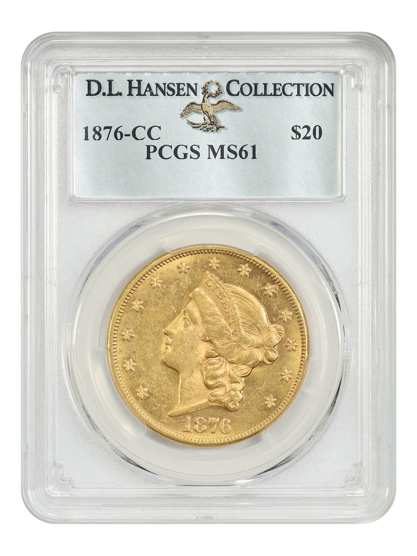PCGS MS61 1876-CC Liberty Head $20 Gold Coin ex D.L. Hansen (1 of 4)