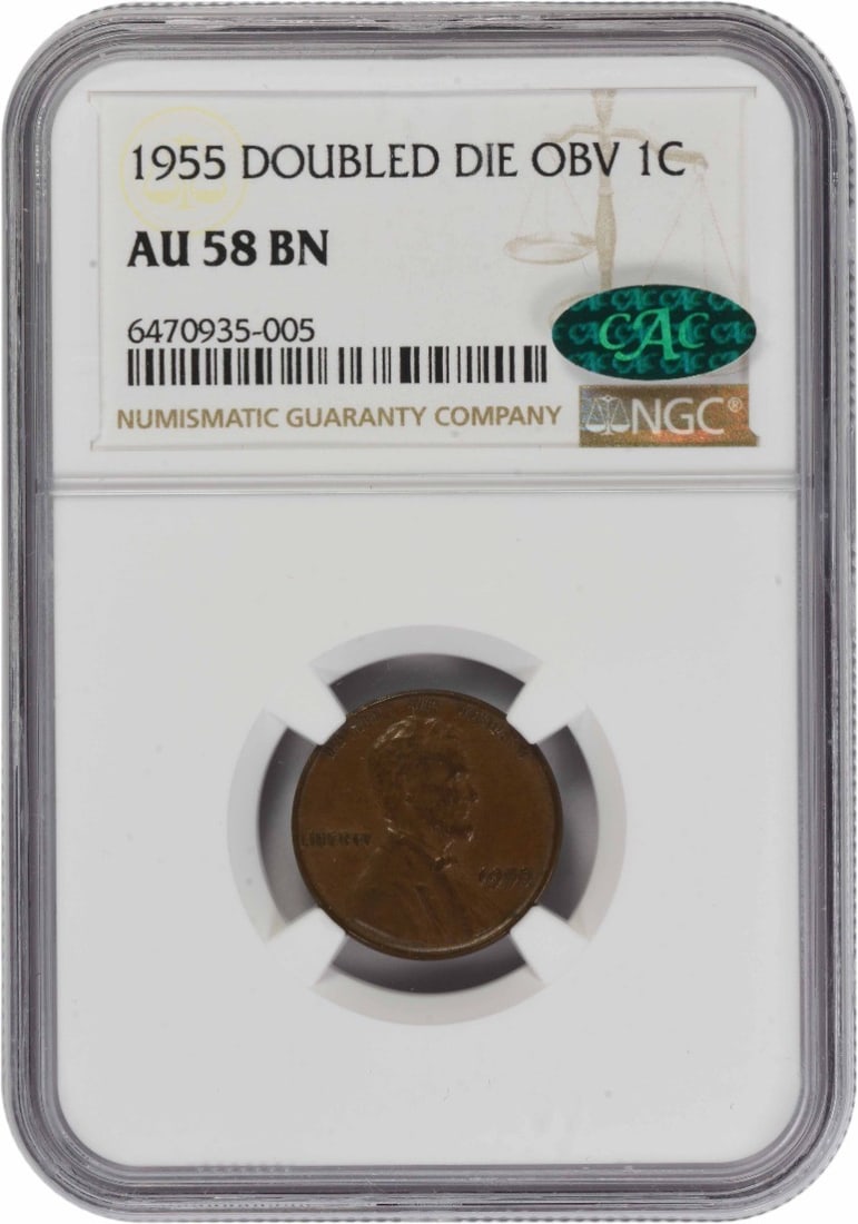 1955 Lincoln Wheat Cent DDO AU58 Brown NGC CAC Certified (1 of 4)