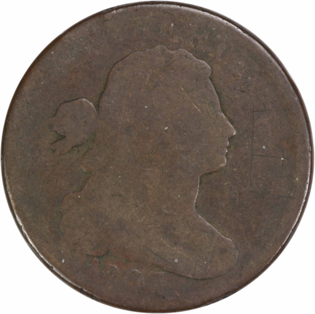 1803 Draped Bust Large Cent Copper AG Uncertified: 1803 Draped Bust Large Cent Copper AG Uncertified This 1803 Large Cent, featuring the Draped Bust design by Robert Scot, is a remarkable piece of American history. It was minted in Philadelphia and is