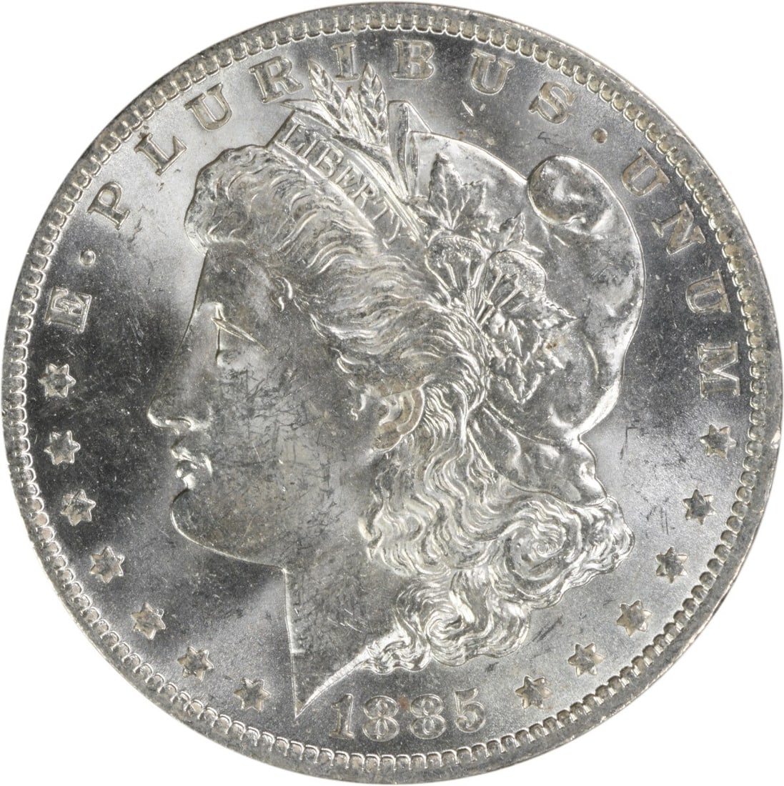 Choice BU 1885 O Silver Dollar Morgan Uncirculated Uncertified: Choice BU 1885 O Silver Dollar Morgan Uncirculated Uncertified This 1885-O Morgan Silver Dollar is a choice brilliant uncirculated coin from the New Orleans Mint. It is composed of silver and remains 