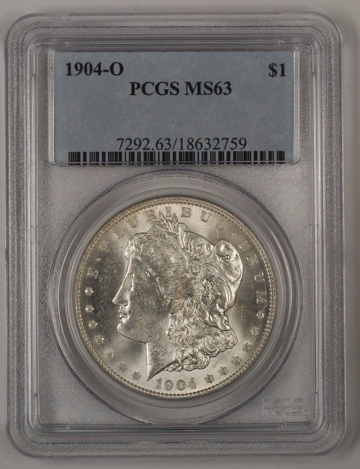 PCGS MS63 1904-O Morgan Silver Dollar: PCGS MS63 1904-O Morgan Silver Dollar This is a 1904-O Morgan Silver Dollar $1 coin graded MS-63 by PCGS. Minted in New Orleans, this uncirculated coin is composed of silver and originates from the Un