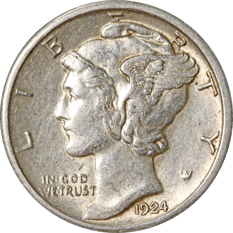 1924 S Silver Mercury Dime US Coin: 1924 S Silver Mercury Dime US Coin 1924-S Mercury Dime from the United States. This pre-owned coin is uncertified and circulated, with a silver composition. Specifications Item Type: Mercury Dime Year