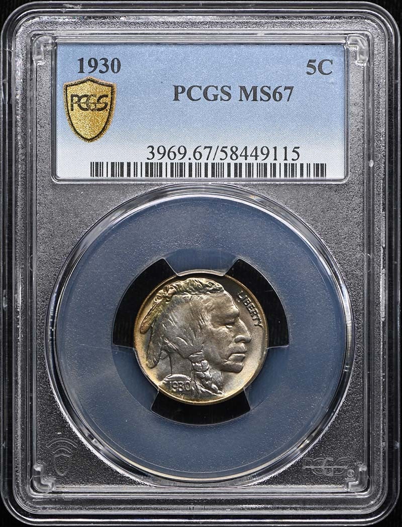 PCGS MS67 1930 Buffalo Nickel 5C Philadelphia: PCGS MS67 1930 Buffalo Nickel 5C Philadelphia 1930 Buffalo Nickel graded MS67 by PCGS. This pre-owned coin is an uncirculated 5-cent issue from the United States. Specifications Year: 1930 Denominatio