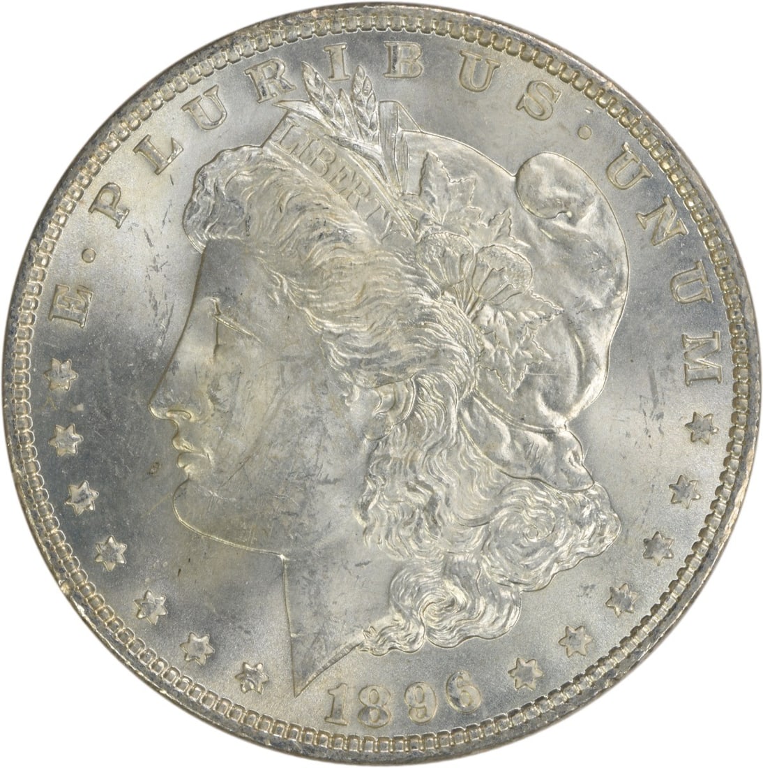 Brilliant Uncirculated 1896 Silver Morgan Dollar Uncertified No Mint Mark: Brilliant Uncirculated 1896 Silver Morgan Dollar Uncertified No Mint Mark This 1896 Morgan Silver Dollar is an uncirculated coin, featuring brilliant uncirculated (BU) grade. It is composed of silver 