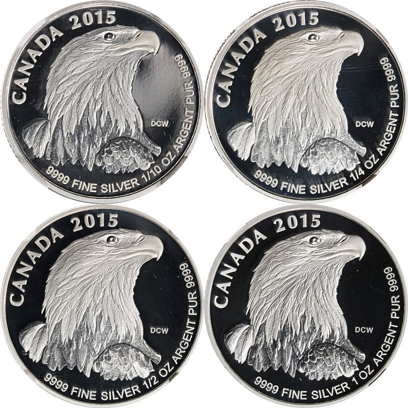 2015 Canada 4 Coin Silver Proof Set NGC PF70 Ultra Cameo: 2015 Canada 4 Coin Silver Proof Set NGC PF70 Ultra Cameo This exquisite 2015 Canada 4 Coin Silver Proof Set features a stunning array of coins, including denominations of $2 to $5. Each coin is certif