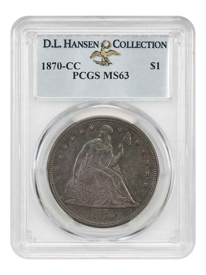 PCGS MS63 1870-CC Liberty Seated Dollar ex D.L. Hansen (1 of 6)
