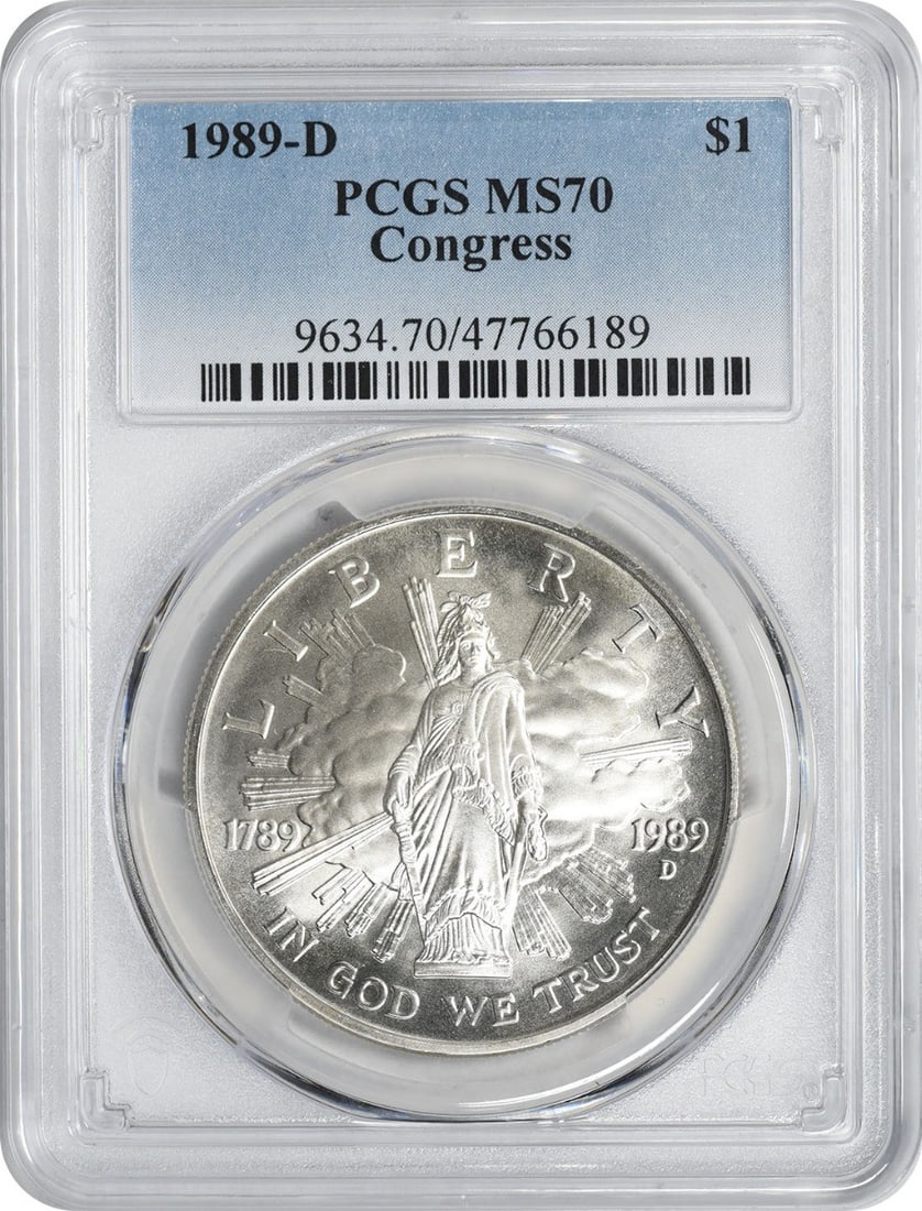 PCGS MS70 1989-D US Congress Commemorative Silver Dollar (1 of 2)