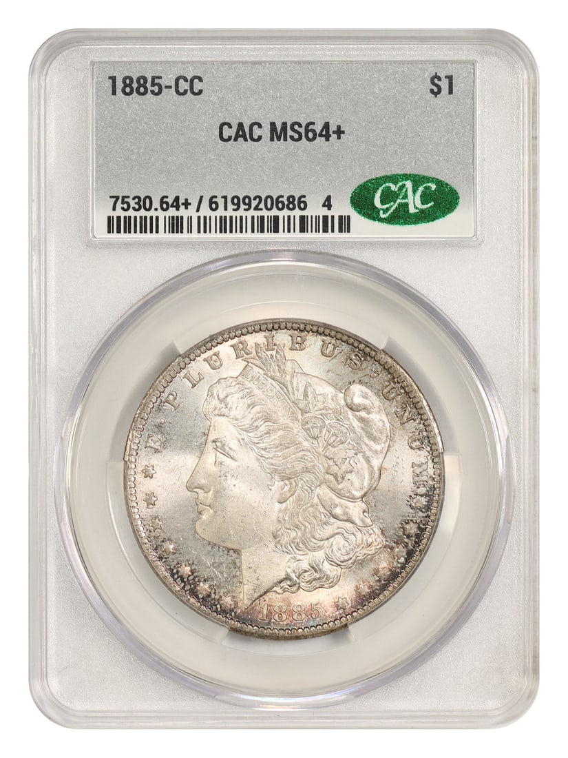 CACG MS64+ 1885 Carson City Morgan Silver Dollar $1 Coin: CACG MS64+ 1885 Carson City Morgan Silver Dollar $1 Coin 1885-CC Morgan Dollar certified by CACG in MS64+ condition. This uncirculated Carson City issue is noted in the original description as the low