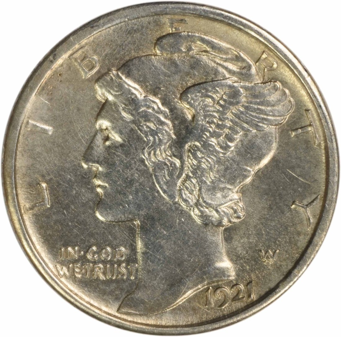 1921 D 10C Mercury Dime Silver Choice BU FSB Uncertified: 1921 D 10C Mercury Dime Silver Choice BU FSB Uncertified 1921-D Mercury silver dime offered uncertified with a Choice BU grade designation. This pre-owned United States 10C coin is identified as a Mer