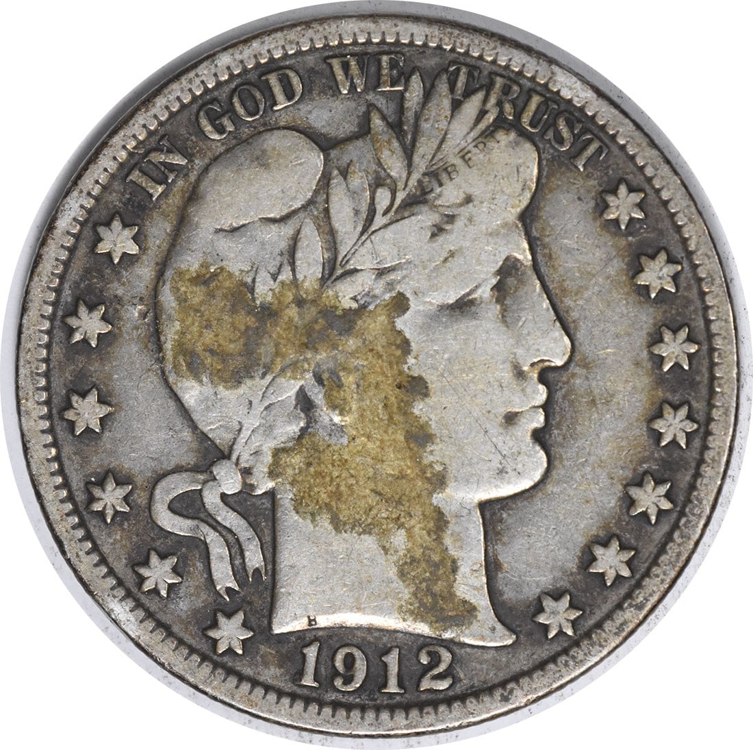 1912 S Barber 50C Silver Half Dollar VF Uncertified: 1912 S Barber 50C Silver Half Dollar VF Uncertified 1912-S Barber silver half dollar in VF grade. This circulated, uncertified United States 50C coin is a pre-owned example of the Barber series. Speci