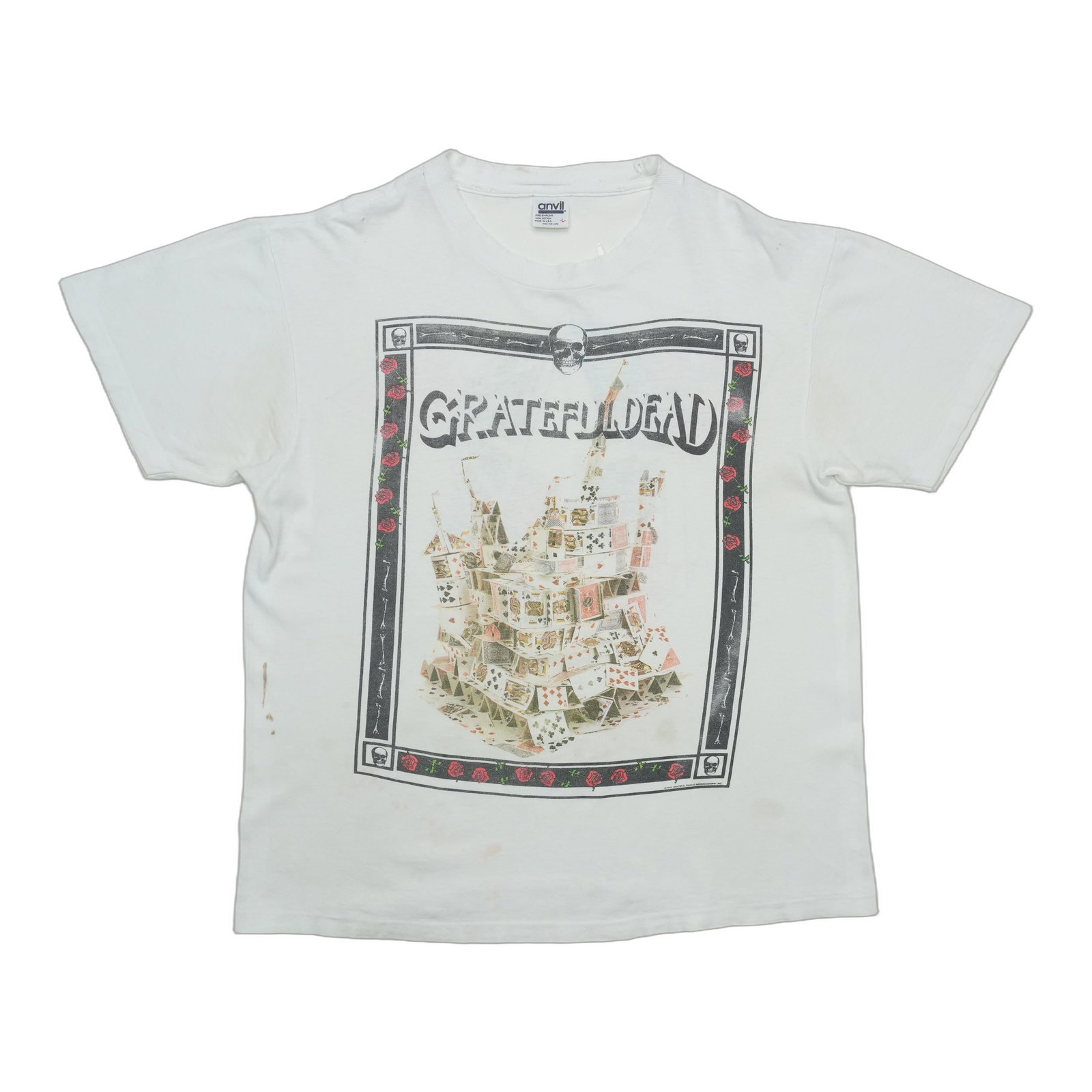 Vintage Grateful Dead White Cotton House of Cards Shirt Large: Vintage Grateful Dead White Cotton House of Cards Shirt Large This is an original vintage 1990s Grateful Dead House of Cards shirt featuring front and back graphics. Made from 100% cotton in white, th