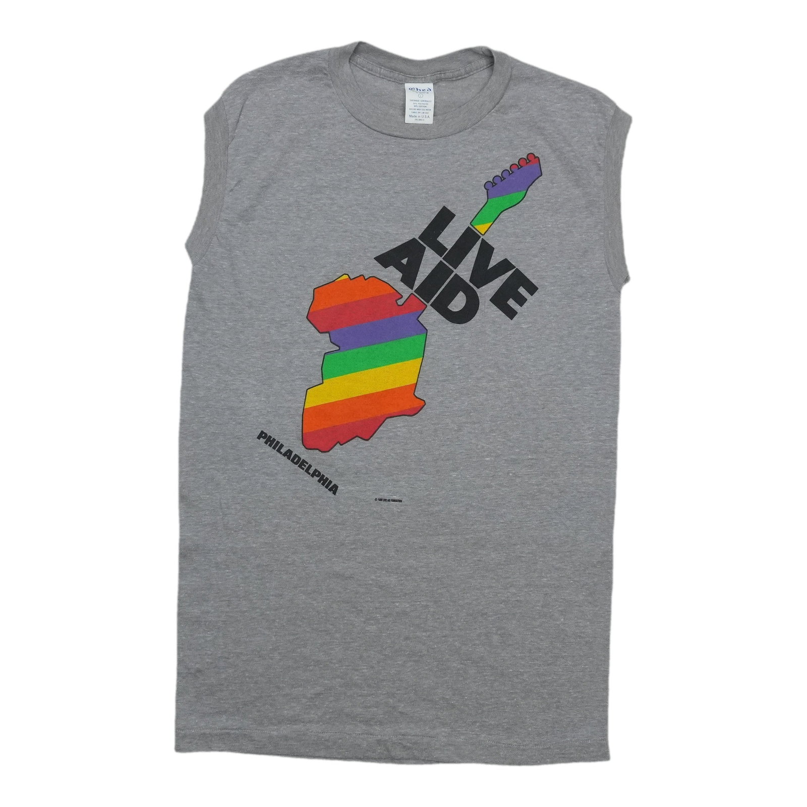 Vintage 1985 Live Aid Philadelphia Grey Sleeveless Shirt (1 of 6)