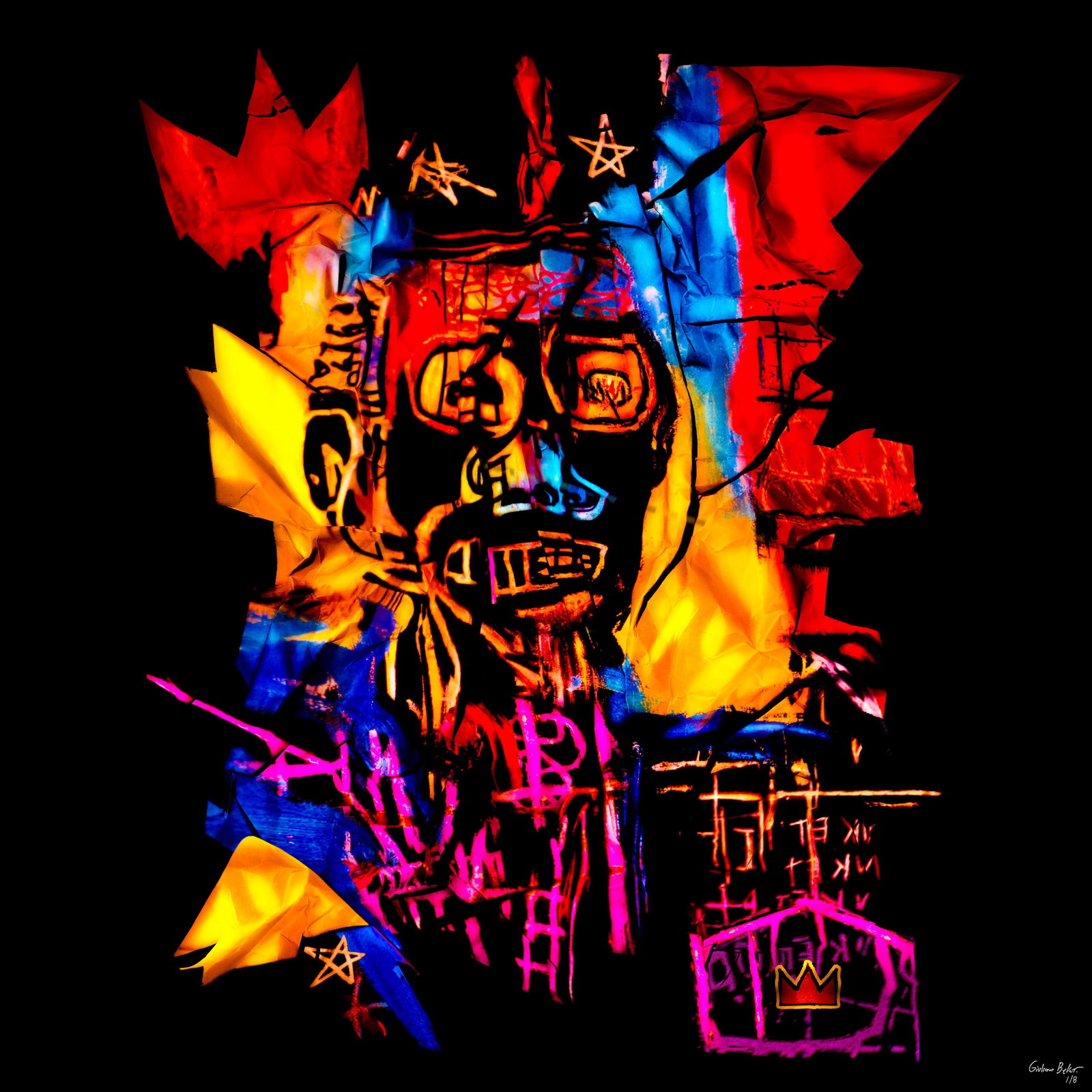 Framed JM Basquiat-GB3 Photography by Giuliano Bekor Ed. 1/8: Framed JM Basquiat-GB3 Photography by Giuliano Bekor Ed. 1/8 Discover the captivating "JM Basquiat-GB3" photography by Giuliano Bekor, a stunning framed piece that measures 48" x 48" inches. Created i