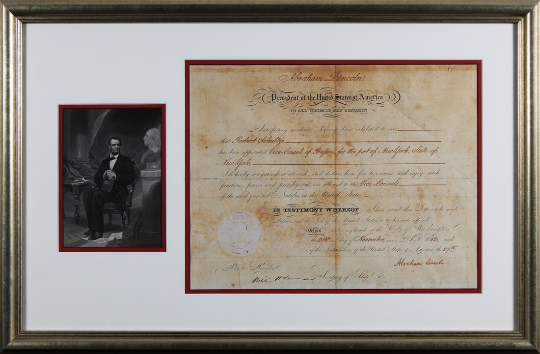 Abraham Lincoln Signed Framed 1862 Appointment Document Beckett COA: Abraham Lincoln Signed Framed 1862 Appointment Document Beckett COA This remarkable piece of history features an autographed and framed appointment document signed by Abraham Lincoln, dated November 2