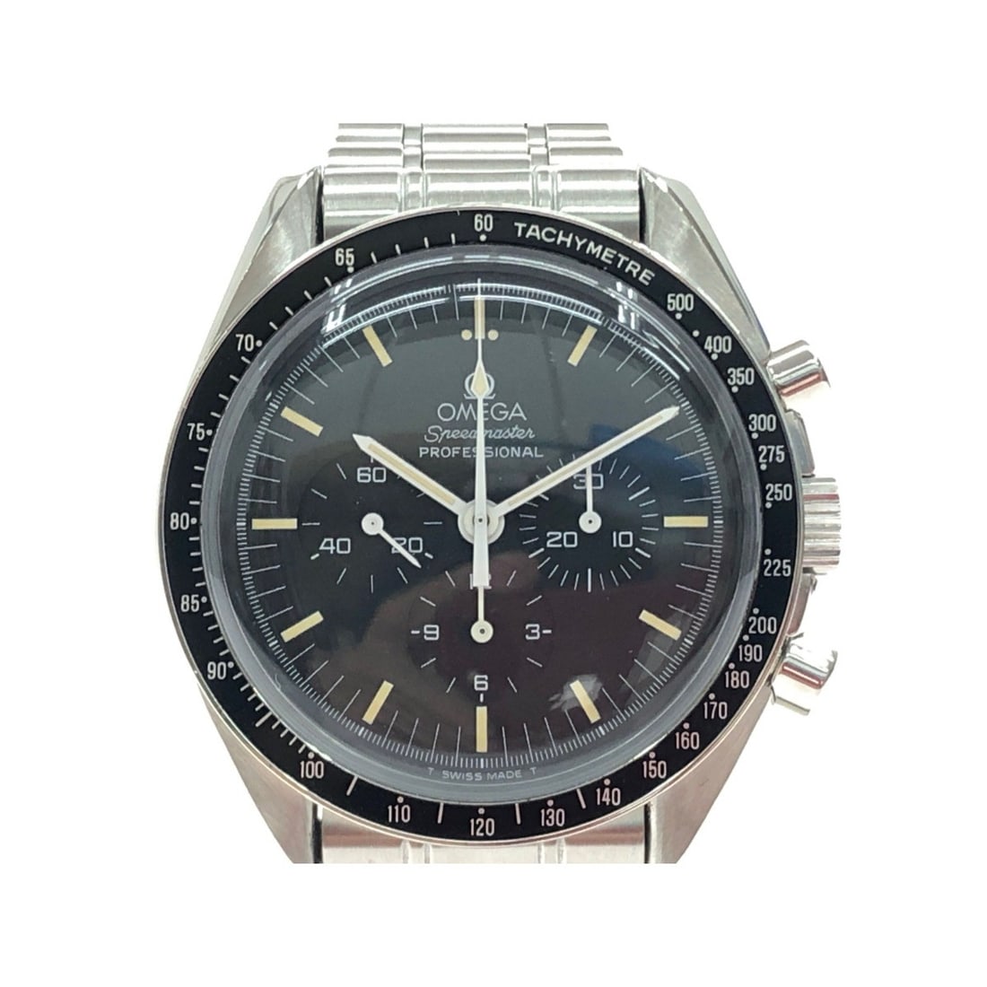 OMEGA ST145022 Speedmaster Professional mens stainless chronograph watch: OMEGA ST145022 Speedmaster Professional mens stainless chronograph watch OMEGA Speedmaster Professional ST145022 men's wristwatch in pre-owned condition. It features a stainless steel case and band, b