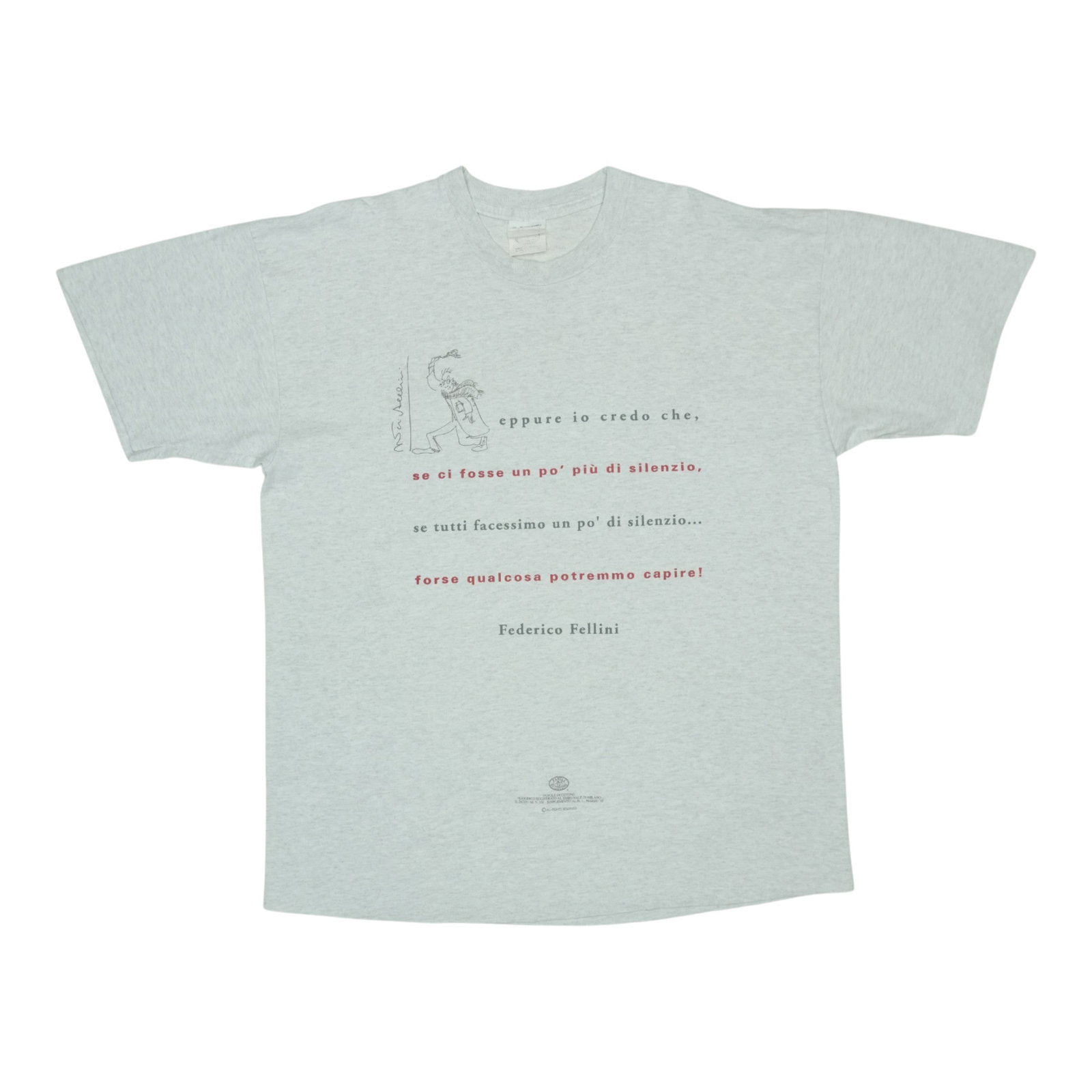Vintage 1990s Grey Cotton Shirt Featuring Frederico Fellini Graphics (1 of 5)