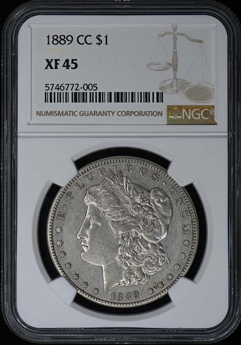NGC XF45 1889 Carson City Morgan Silver Dollar: NGC XF45 1889 Carson City Morgan Silver Dollar This 1889-CC Morgan Dollar is a circulated coin graded XF45 by NGC. Minted in Carson City, it represents a classic piece of United States numismatic hist
