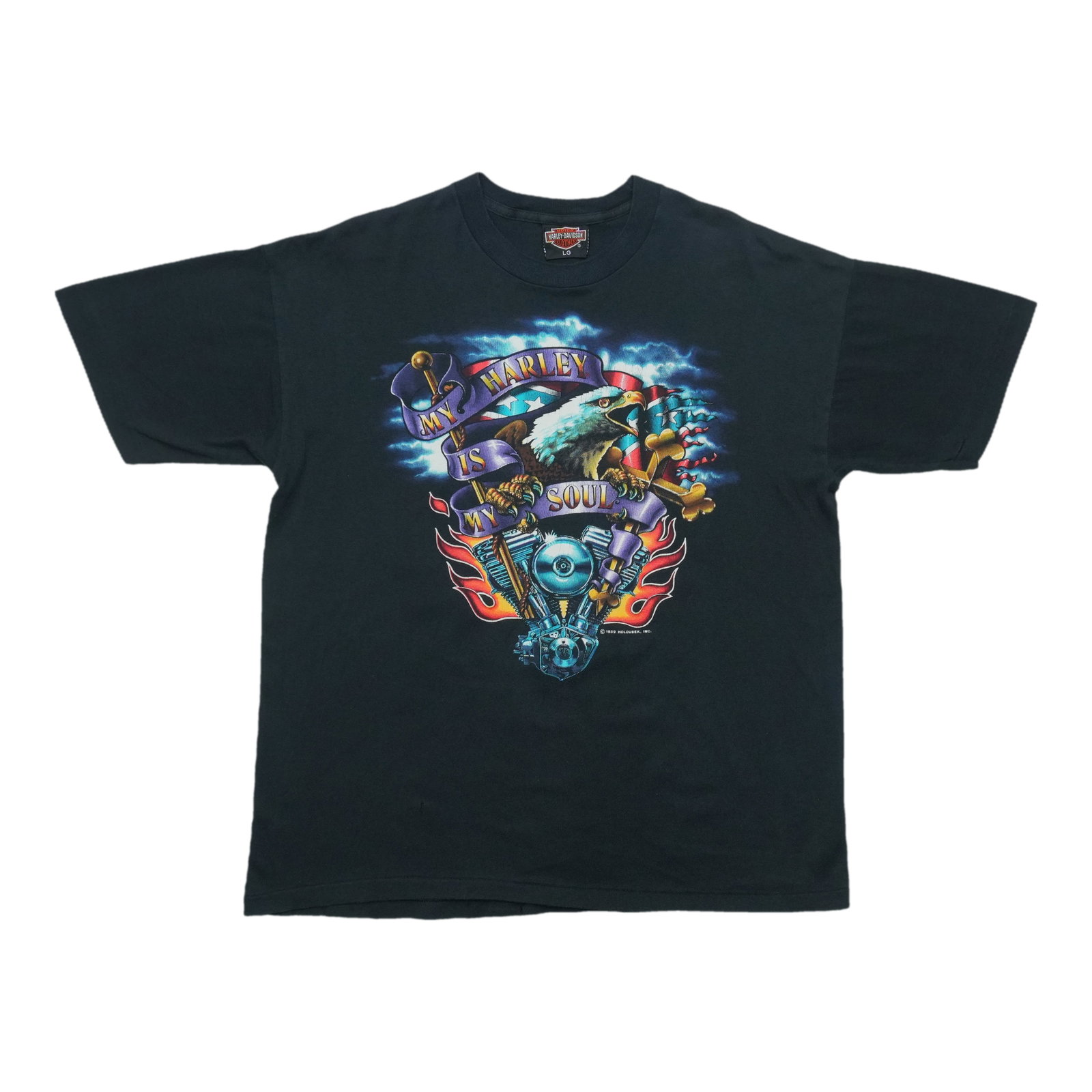 Vintage 1989 Harley Davidson Soul Graphic Black Cotton Shirt Large (1 of 6)