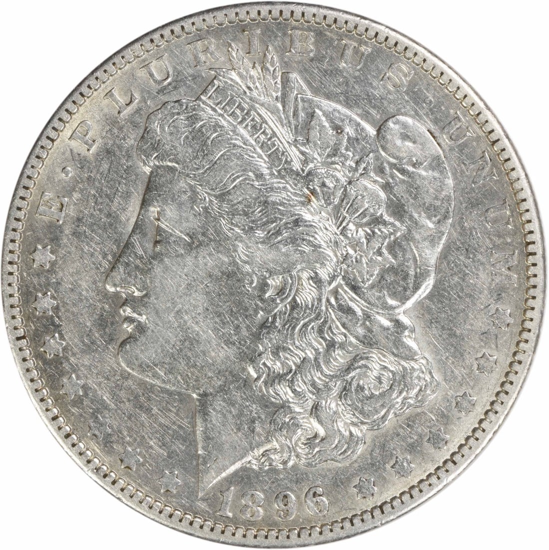 1896 New Orleans Morgan Dollar 90 Percent Silver Extra Fine Uncertified: 1896 New Orleans Morgan Dollar 90 Percent Silver Extra Fine Uncertified This 1896-O Morgan Silver Dollar is a circulated coin from the New Orleans Mint. Composed of 90% silver and 10% copper, it was d