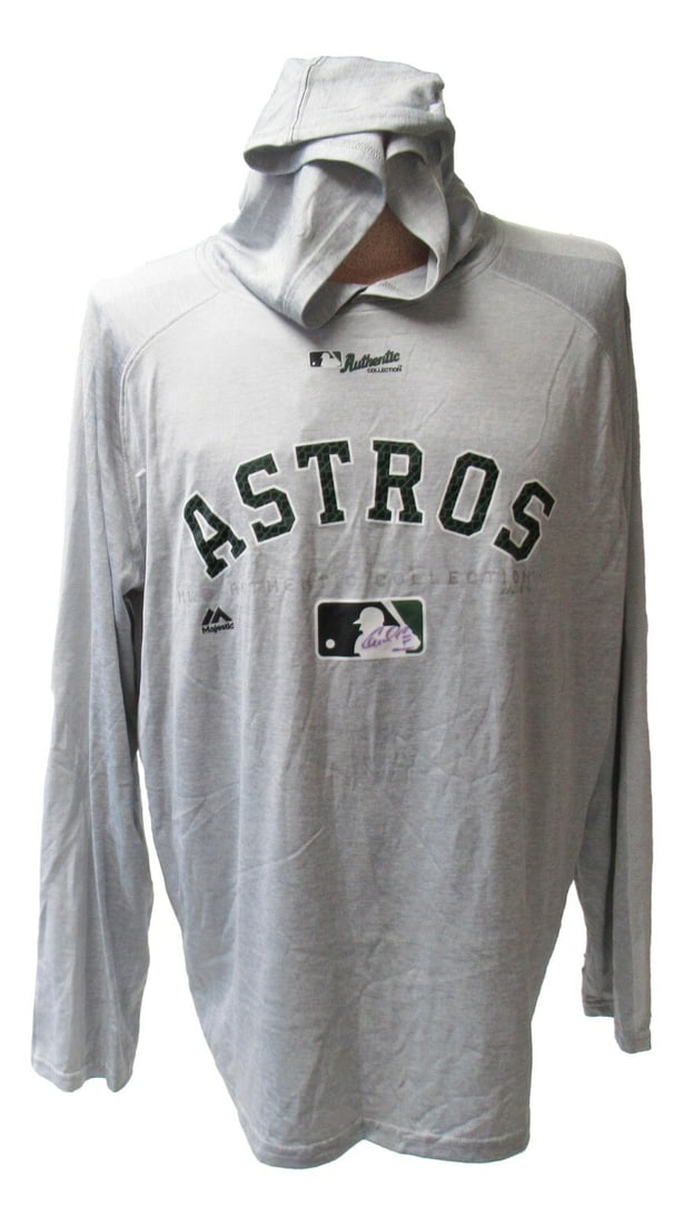 Game-Worn Houston Astros Shirt Signed by Carlos Correa PSA/DNA Authenticated: Game-Worn Houston Astros Shirt Signed by Carlos Correa PSA/DNA Authenticated This is a game-worn batting practice shirt autographed by Carlos Correa. The shirt was used during his time with the Housto