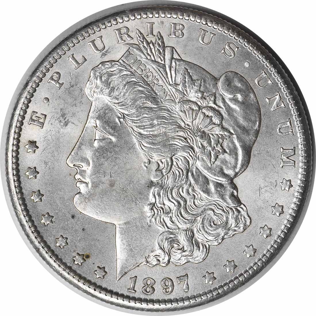1897-S Uncirculated Morgan Dollar Choice BU San Francisco Mint Silver Coin: 1897-S Uncirculated Morgan Dollar Choice BU San Francisco Mint Silver Coin This is an 1897-S Morgan Silver Dollar from the United States. The coin is uncirculated and in Choice Brilliant Uncirculated 
