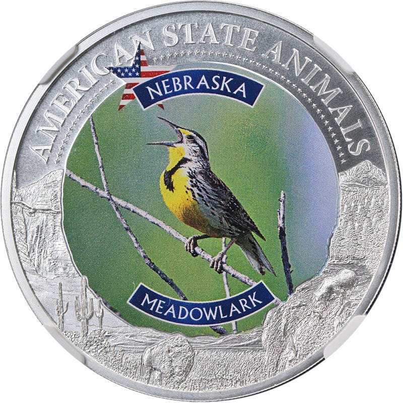 NGC MS70 2022 Cook Islands $5 Silver 1 Ounce Nebraska Meadowlark Coin (1 of 4)