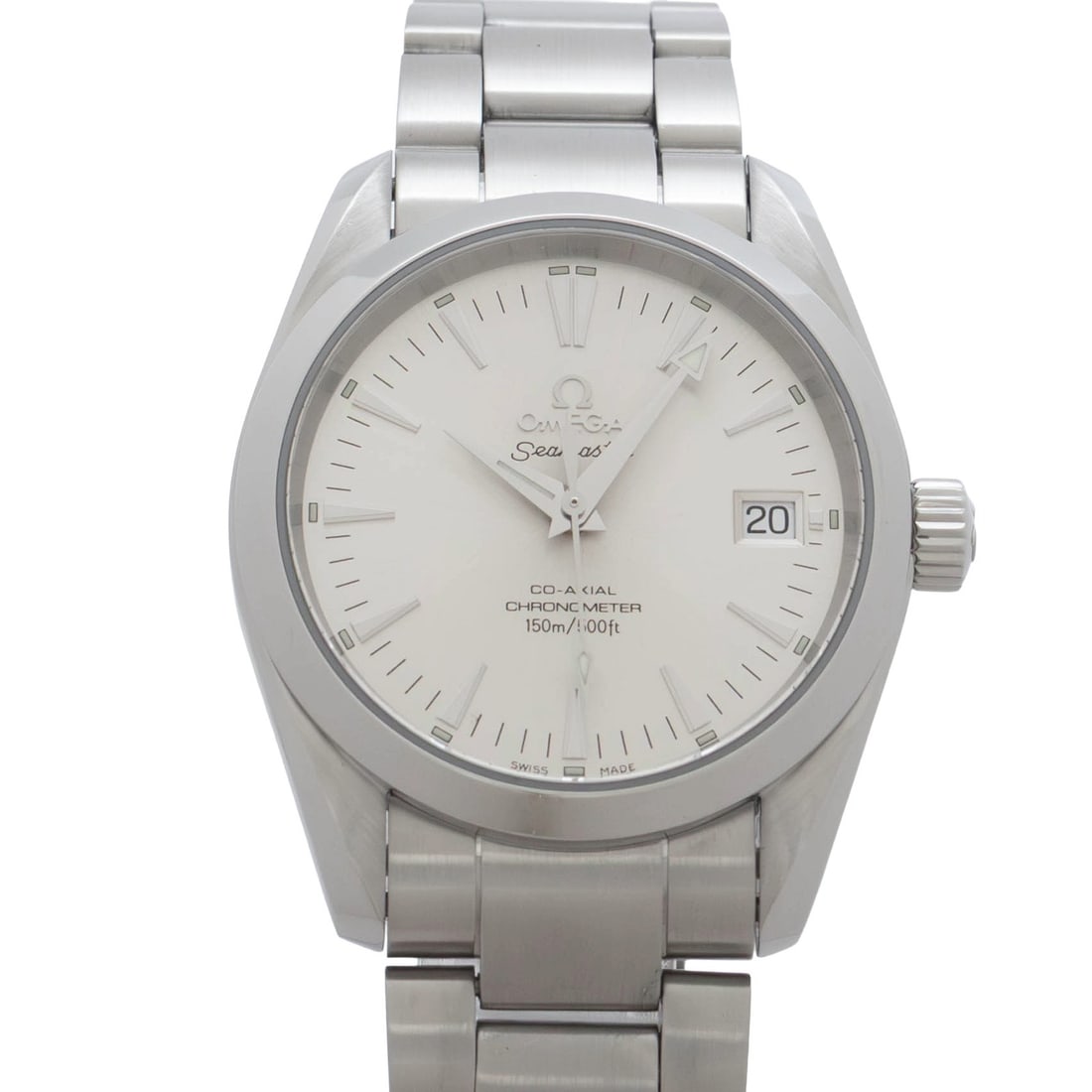 Omega 2504.30 Seamaster Aqua Terra automatic unisex wristwatch silver dial: Omega 2504.30 Seamaster Aqua Terra automatic unisex wristwatch silver dial Pre-owned OMEGA Seamaster Aqua Terra automatic wristwatch in silver, made in Switzerland. The watch features a silver dial an