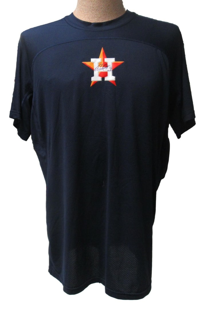 Carlos Correa Houston Astros signed game worn batting practice shirt PSA DNA: Carlos Correa Houston Astros signed game worn batting practice shirt PSA DNA This is a game-worn batting practice shirt autographed by Carlos Correa. The shirt was used during his time with the Housto