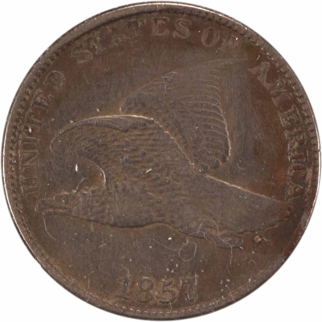 1857 Copper Flying Eagle Small Cent DDO FS-101 S-4 EF Uncertified: 1857 Copper Flying Eagle Small Cent DDO FS-101 S-4 EF Uncertified This 1857 Flying Eagle Cent is a circulated small cent composed of copper. It features the DDO FS-101 S-4 variety and is graded EF (Ex