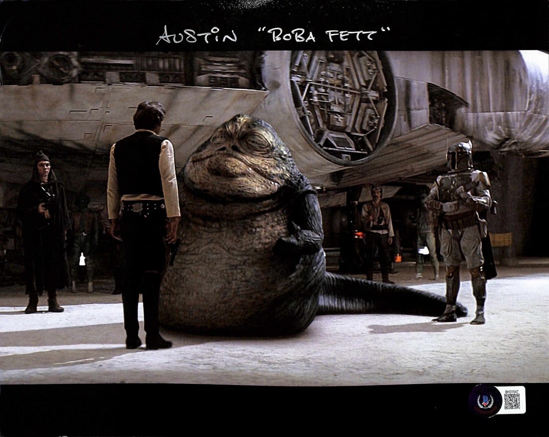 Mark Austin Signed Boba Fett 8x10 Photograph Beckett Certified: Mark Austin Signed Boba Fett 8x10 Photograph Beckett Certified This is an original autographed 8x10 photograph of Boba Fett, signed by Mark Austin, who portrayed the character in the Special Edition o
