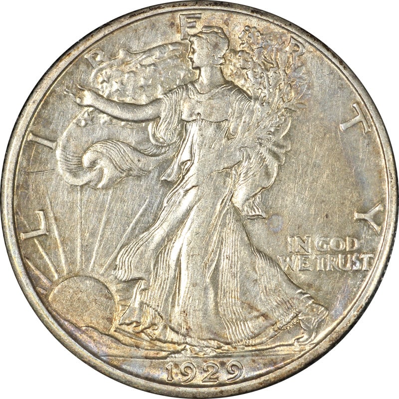 1929 D Silver Walking Liberty Half Dollar AU BU: 1929 D Silver Walking Liberty Half Dollar AU BU A 1929-D Walking Liberty Half Dollar in circulated condition, described as Nice AU/BU with great eye appeal, a nice strike, great color, and attractive 