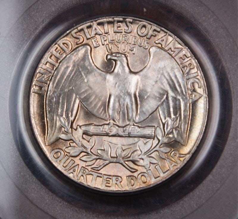 PCGS MS65 1957 Washington silver quarter Type B reverse: PCGS MS65 1957 Washington silver quarter Type B reverse This 1957 Washington Quarter features the Type B Reverse and has been certified by PCGS with a grade of MS-65. Struck at the Philadelphia Mint, 