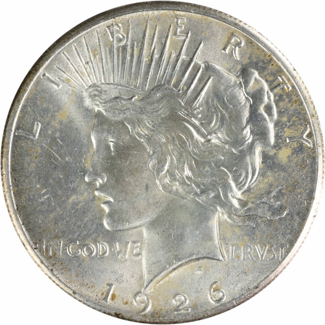 1926 $1 Peace Dollar Silver Uncirculated Uncertified: 1926 $1 Peace Dollar Silver Uncirculated Uncertified 1926 Peace Silver Dollar in uncirculated, pre-owned condition. This uncertified coin is described as Choice BU and graded MS63 in the provided info