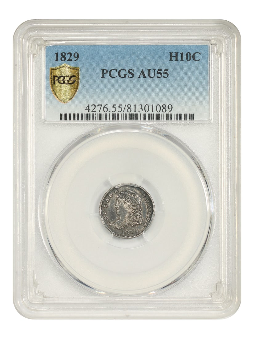 PCGS AU55 1829 Capped Bust Half Dime H10C: PCGS AU55 1829 Capped Bust Half Dime H10C 1829 Capped Bust Half Dime certified by PCGS in AU55 condition. This circulated, pre-owned coin is identified as an H10C denomination. Specifications Denomina