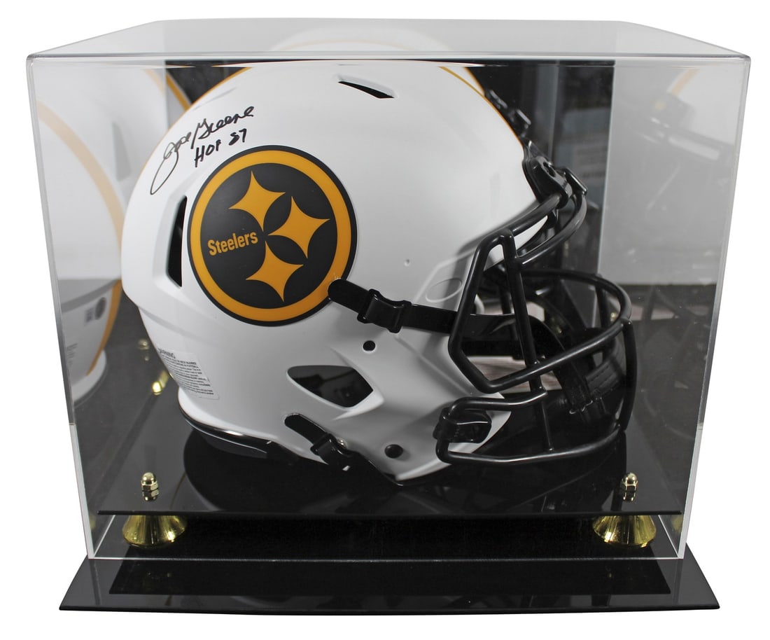 Joe Greene Signed Steelers Lunar Speed Proline Helmet With HOF Inscription BAS Case: Joe Greene Signed Steelers Lunar Speed Proline Helmet With HOF Inscription BAS Case This item is a Pittsburgh Steelers Lunar Riddell full-size Speed Proline helmet, personally signed by Joe Greene wit