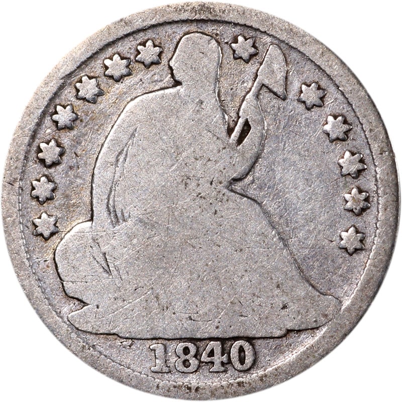 1840 O New Orleans Seated Liberty Half Dime No Drapery Silver Coin: 1840 O New Orleans Seated Liberty Half Dime No Drapery Silver Coin 1840-O Seated Liberty Half Dime, No Drapery design. This pre-owned coin is composed of silver and is in circulated condition. Uncerti