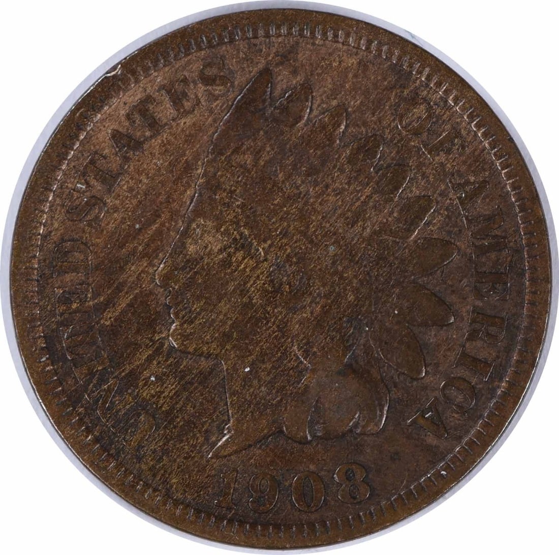 1908-S Indian Head copper small cent Fine: 1908-S Indian Head copper small cent Fine This is a 1908 Indian Head Cent from the United States, featuring the iconic Native American profile with headdress. The coin is composed of copper, has a den