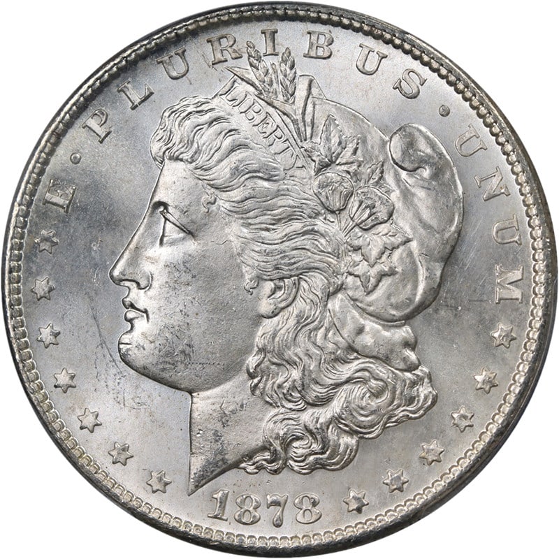 PCGS MS64+ 1878-S Morgan Silver Dollar Uncirculated: PCGS MS64+ 1878-S Morgan Silver Dollar Uncirculated Original 1878-S Morgan Silver Dollar graded PCGS MS64+ with blast white surfaces. This pre-owned uncirculated coin is noted for great eye appeal, fa