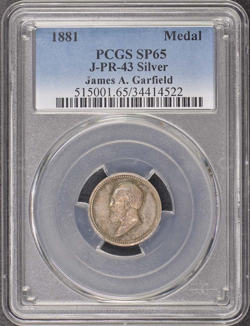 1881 James A Garfield PCGS SP65 U.S. Mint Medal: 1881 James A Garfield PCGS SP65 U.S. Mint Medal This 1881 U.S. Mint medal commemorates James A. Garfield and is graded SP65 by PCGS. The medal is uncirculated and comes encapsulated in a protective ho