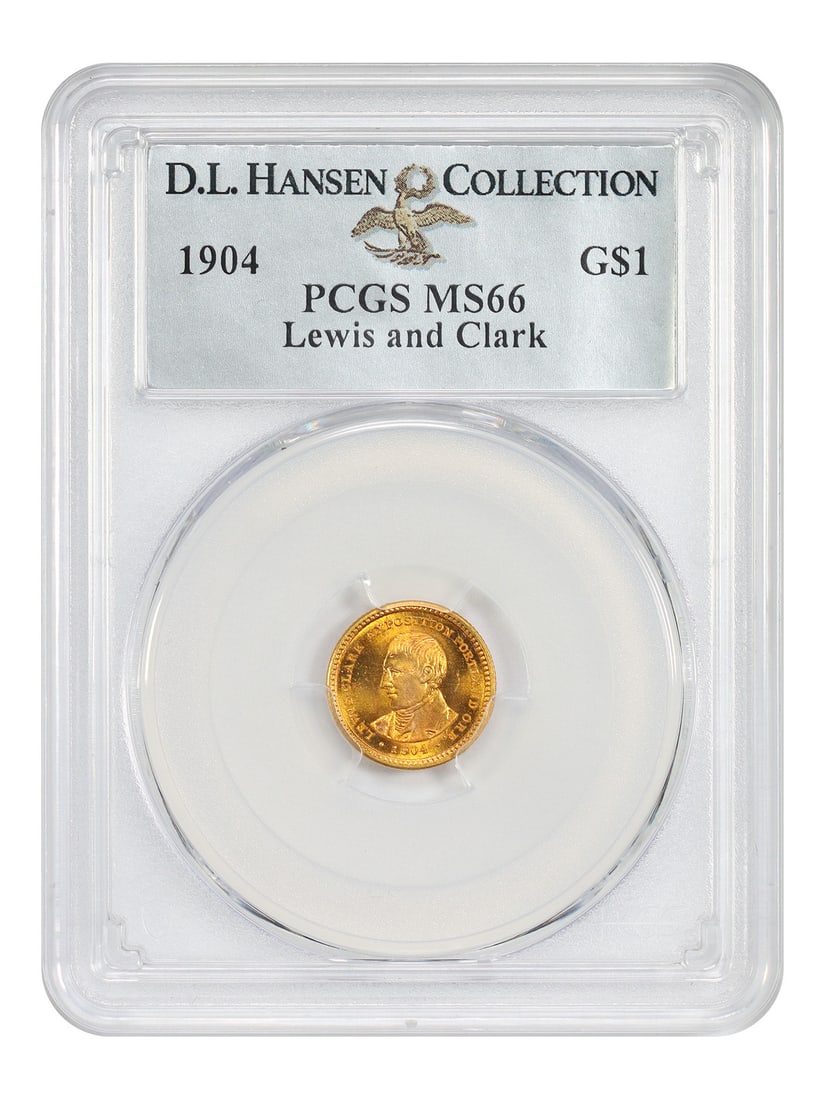 PCGS MS66 1904 Lewis and Clark G$1 Gold Commemorative: PCGS MS66 1904 Lewis and Clark G$1 Gold Commemorative 1904 Lewis and Clark G$1 classic gold commemorative certified by PCGS as MS66. One of the key issues in the $1 gold commemorative series, with jus