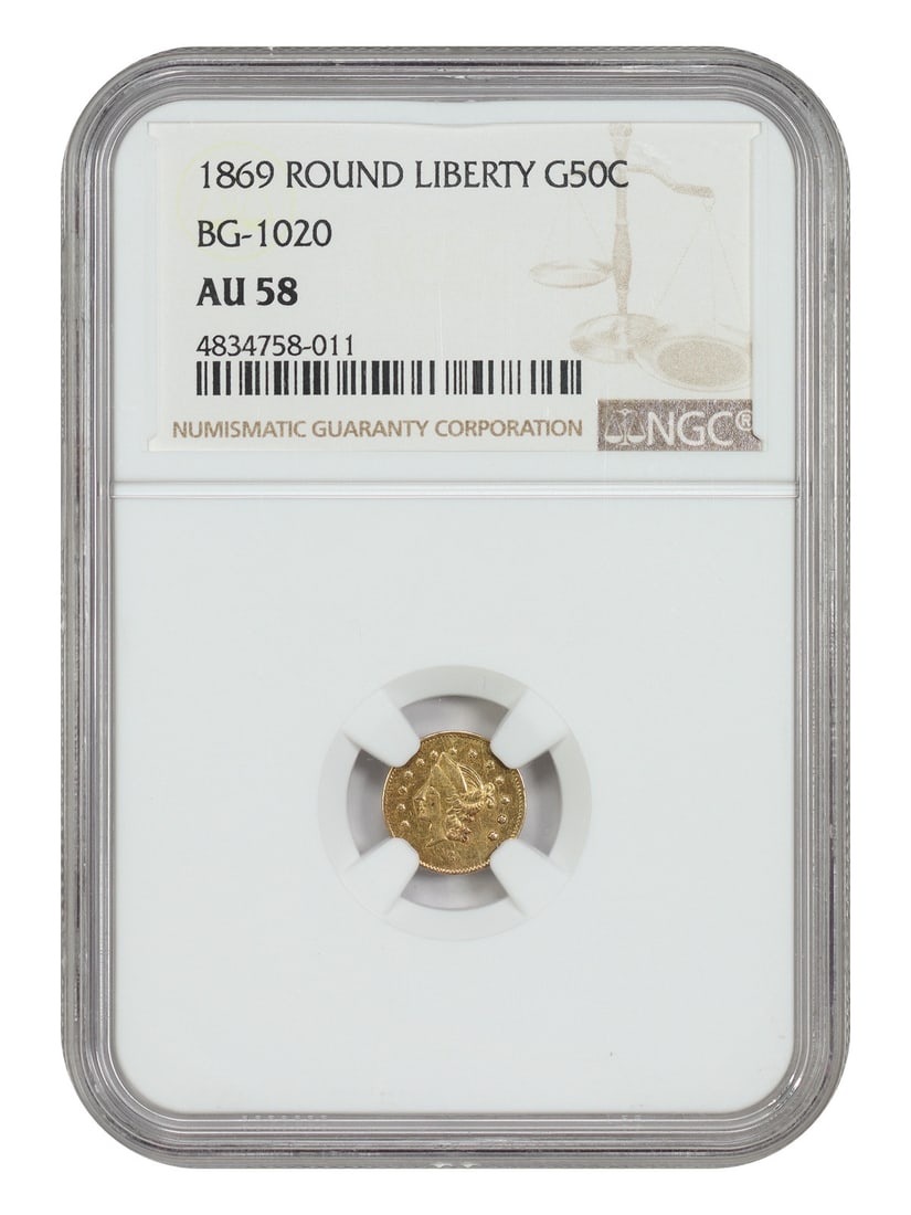 1869 California Fractional Gold 50C NGC AU58 BG-1020 (1 of 4)