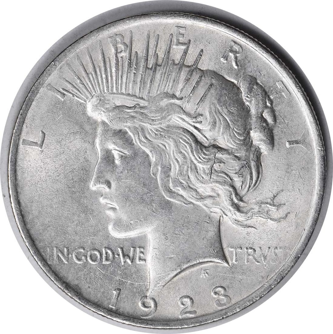 1923 Peace Dollar VAM 1V Silver $1 AU Uncertified: 1923 Peace Dollar VAM 1V Silver $1 AU Uncertified 1923 Peace Silver Dollar, VAM 1V variety, offered in AU slider condition. This pre-owned coin is uncertified and circulated. Specifications Year: 1923