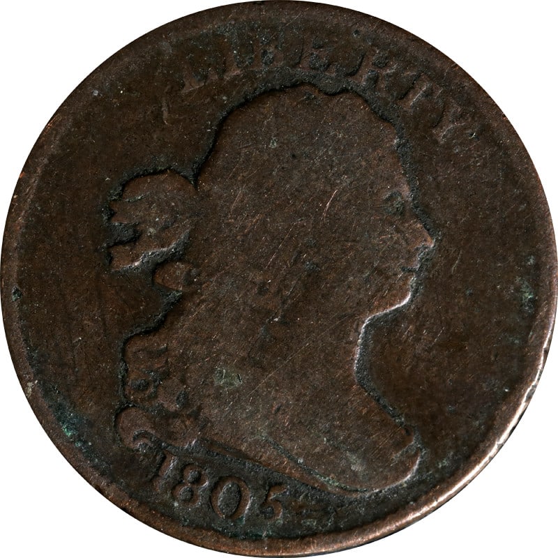 1805 United States Draped Bust Half Cent Copper Coin (1 of 2)